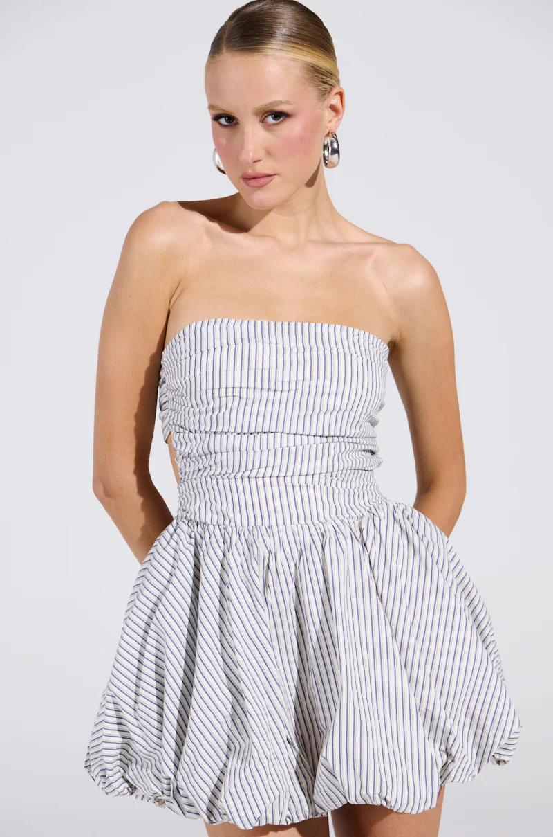 A STROLL DOWN SOHO PINSTRIPED MINI DRESS - Image 2