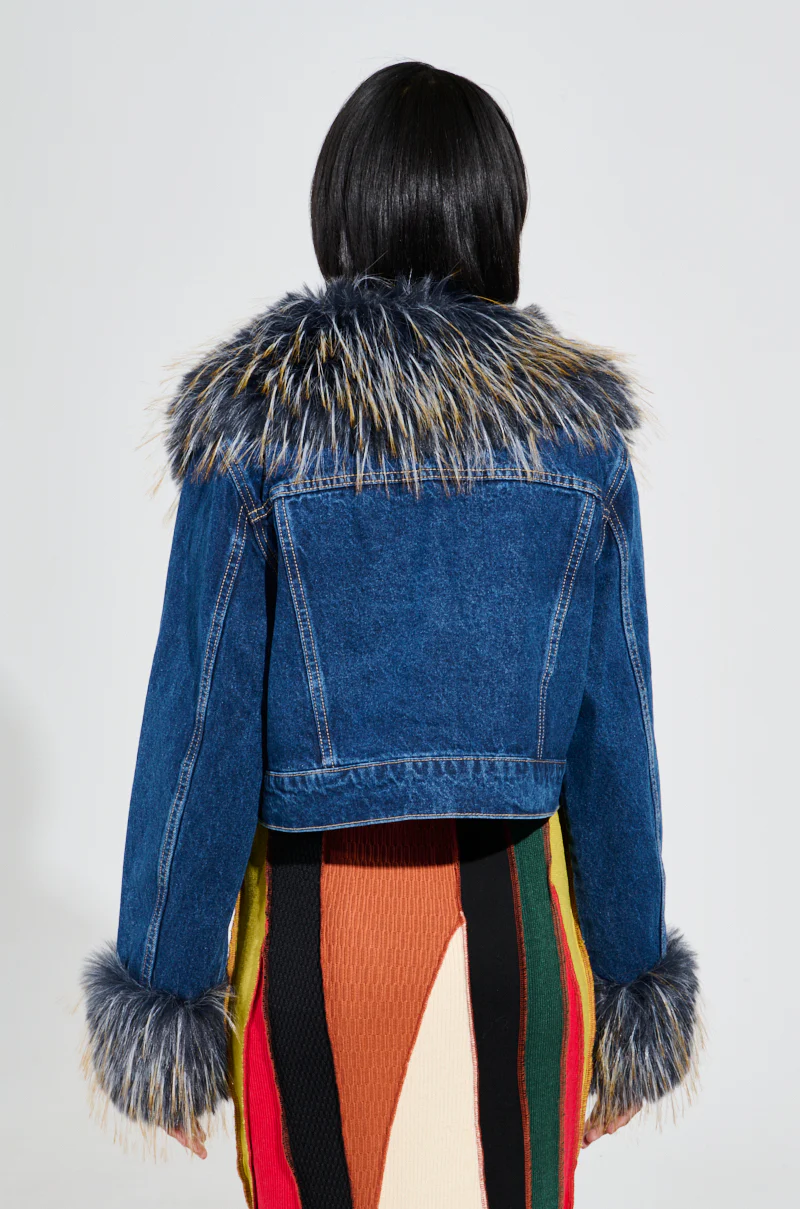 AD ASTRA FUR TRIM JACKET IN DARK BLUE DENIM - Image 5