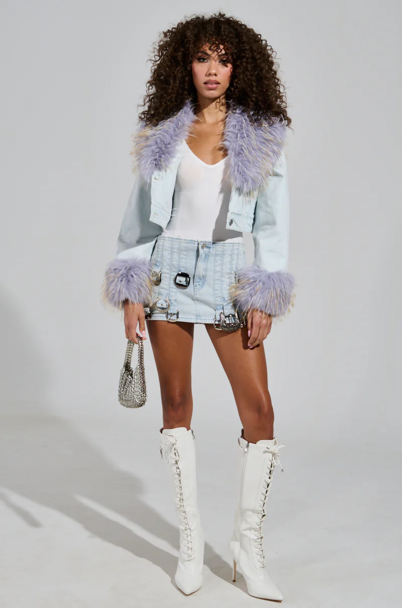 AD ASTRA FUR TRIM JACKET IN LIGHT BLUE DENIM - Image 5