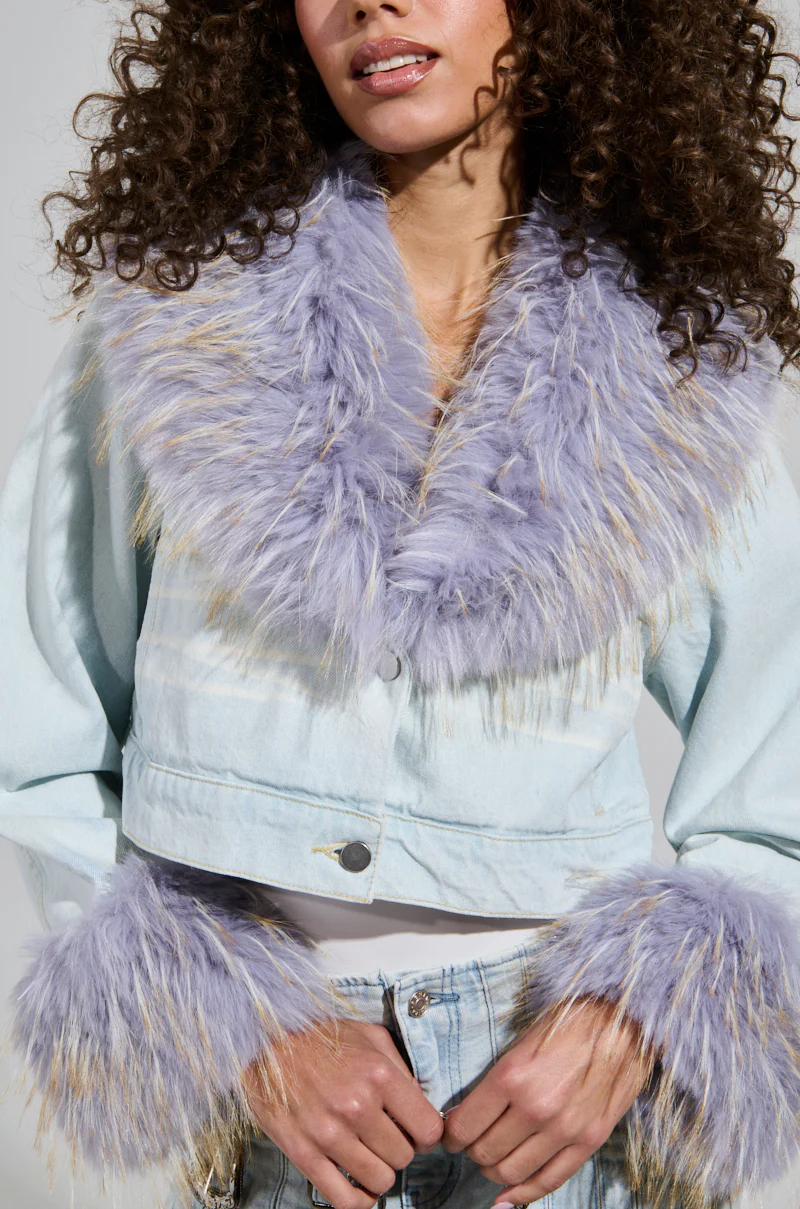 AD ASTRA FUR TRIM JACKET IN LIGHT BLUE DENIM - Image 7