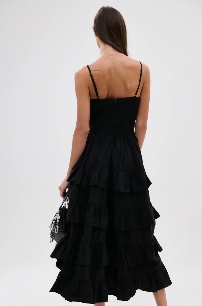 ADDED DRAMA RUFFLED MIDI DRESS IN BLACK - Image 7