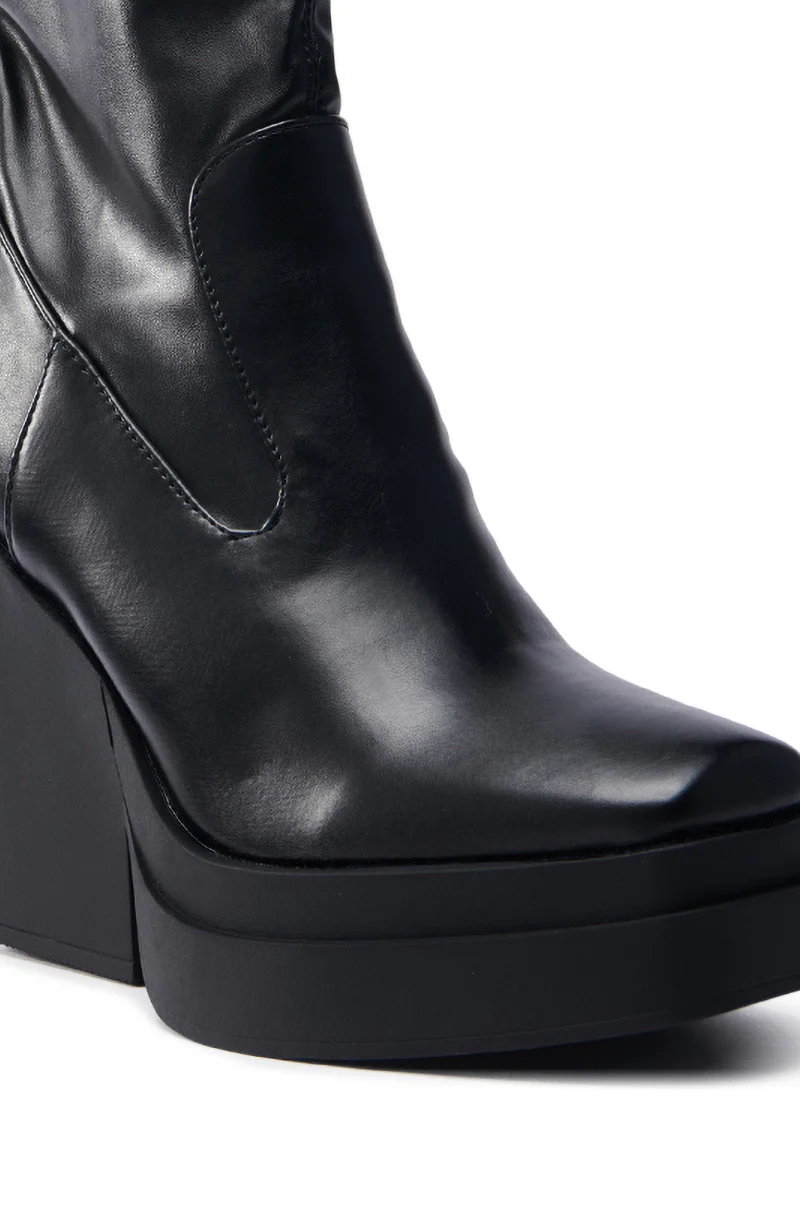 AKI BLACK STRETCH PU CHUNKY BOOTIE - Image 6