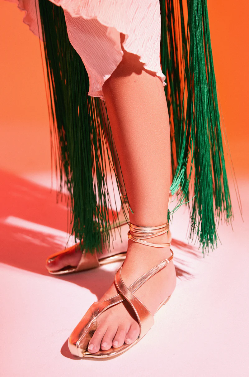AKIRA AULORA GOLD FLAT SANDAL WITH PEEP TOE