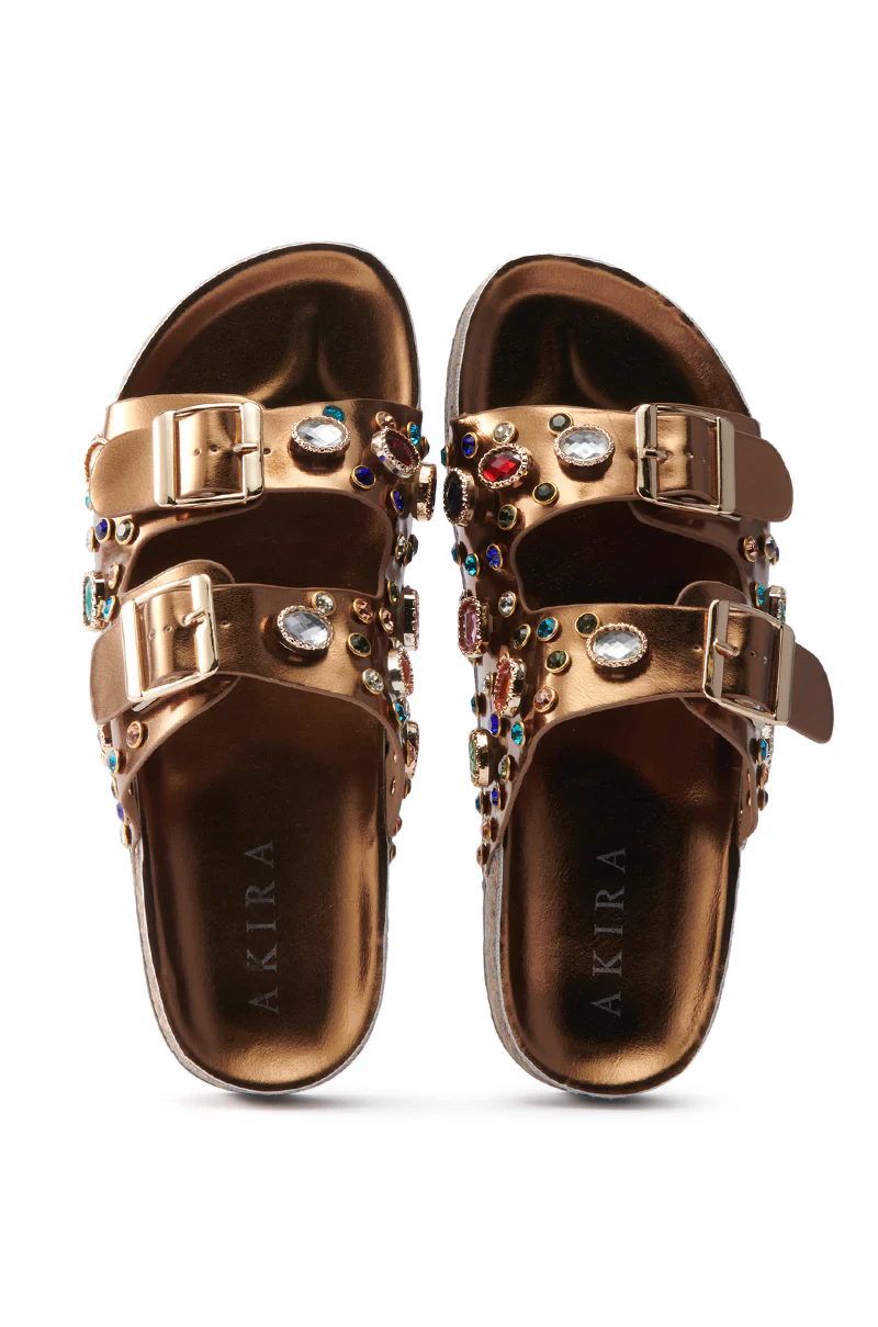 AKIRA BAYLEAVES BRONZE SLIP ON FLAT SANDAL - Image 3
