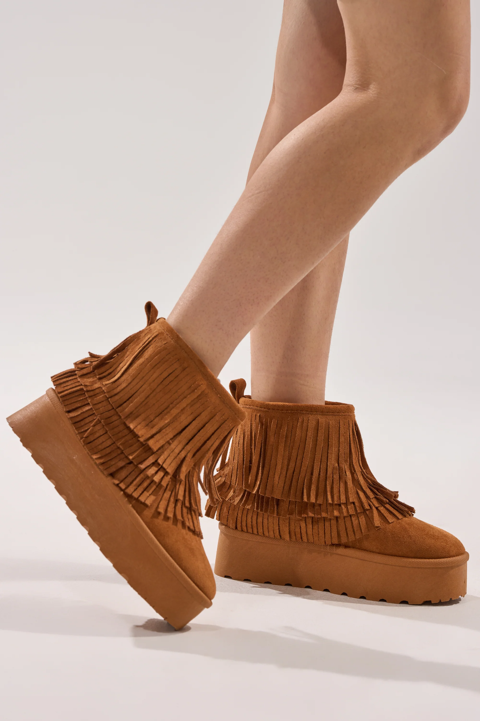 AKIRA BROWN FAUX SUEDE FRINGE BOOTIE - Image 2