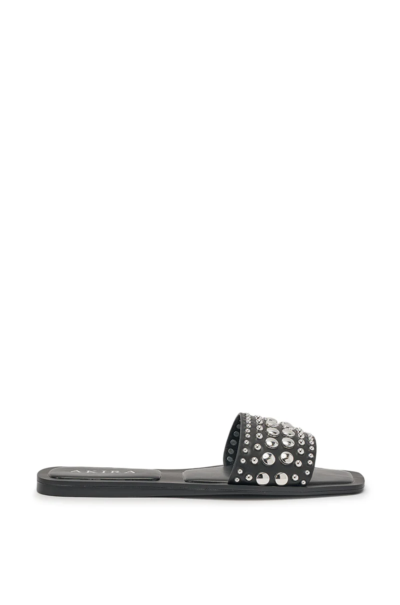 AKIRA DEVORA BLACK HARDWARE EMBELLISHED FLAT SLIP ON SANDAL - Image 5