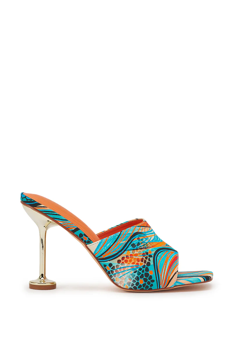 AKIRA DOMNINA BLUE MULTI STILETTO PRINT SANDAL - Image 4