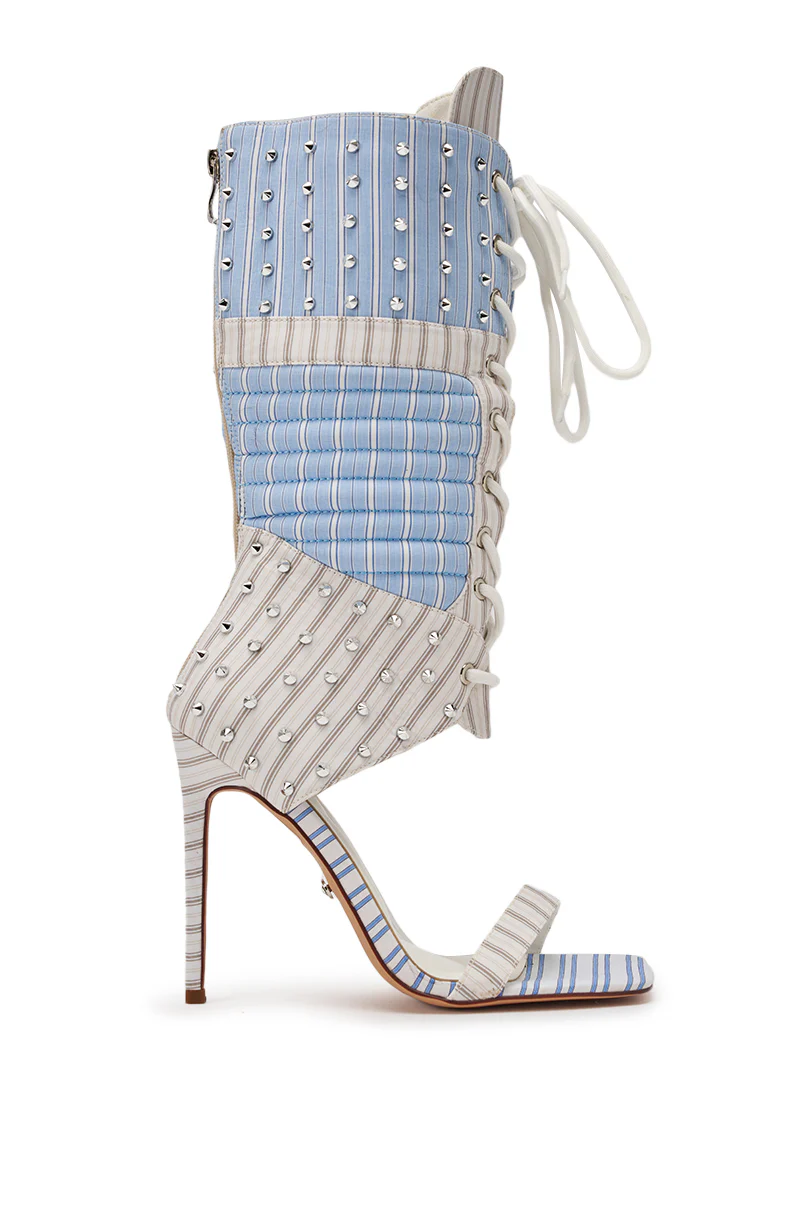 AKIRA GOLD ALBERTO BLUE STRIPE PATTERN GLADIATOR STILETTO - Image 4