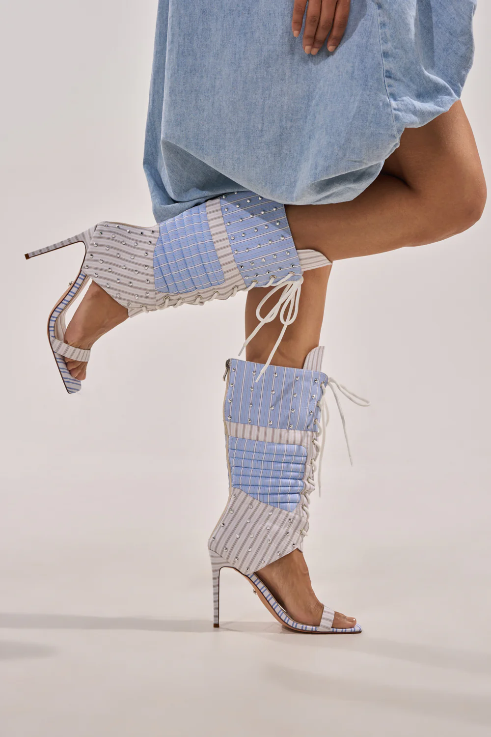 AKIRA GOLD ALBERTO BLUE STRIPE PATTERN GLADIATOR STILETTO - Image 8