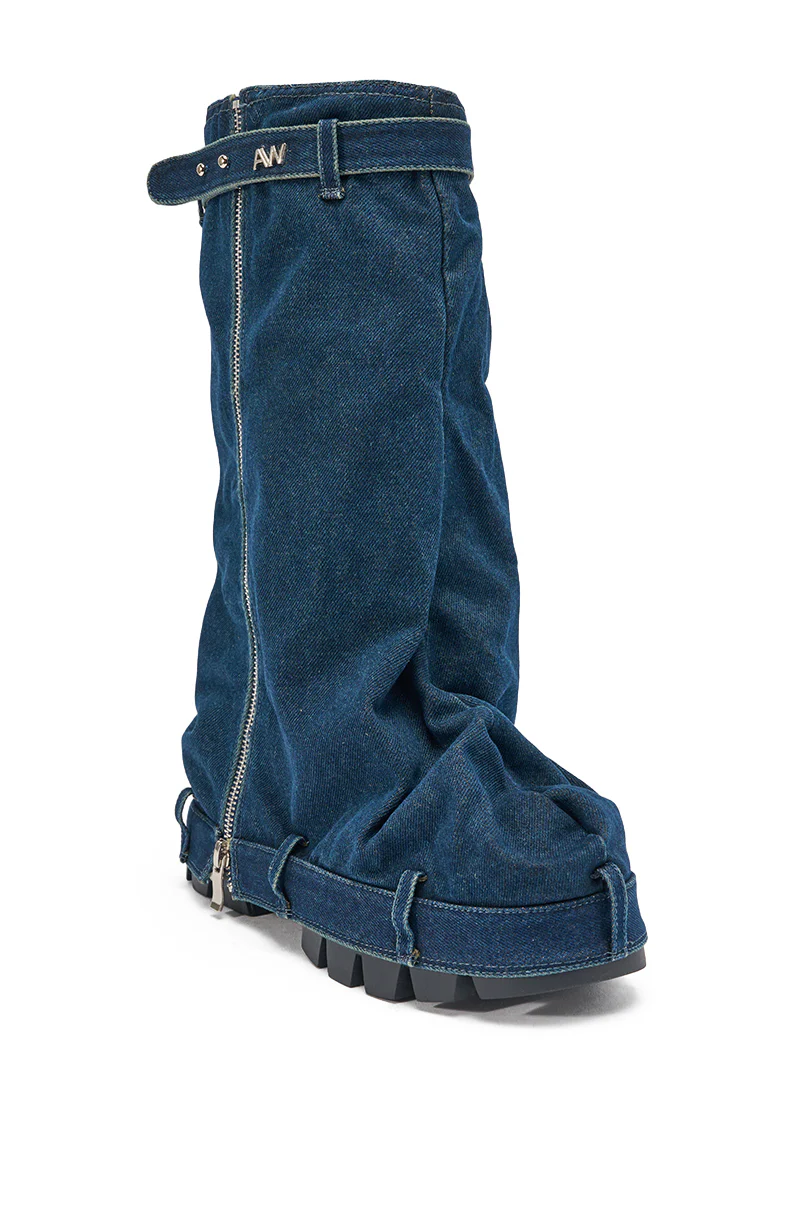 AKIRA GOLD ANGELA FOLD OVER PLATFORM BOOT IN DARK DENIM - Image 6