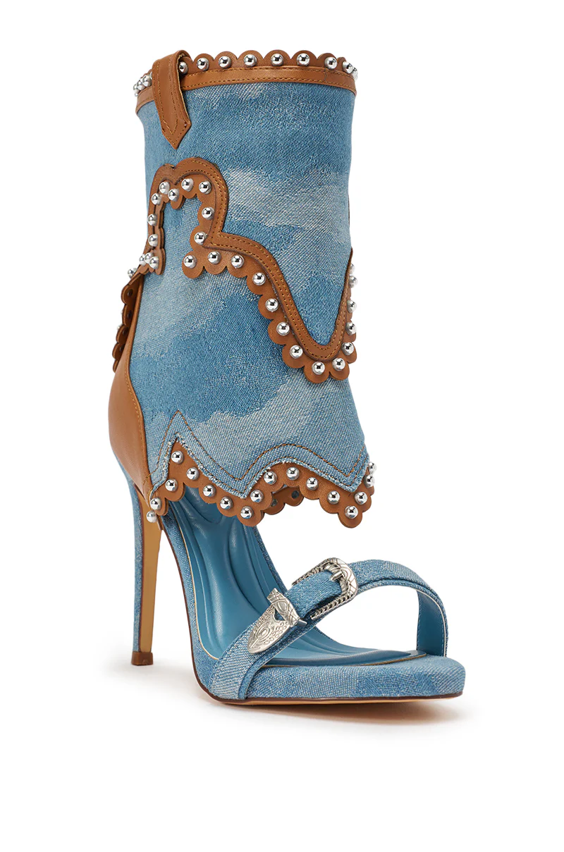 AZALEA WANG CAPRIZIA DENIM WESTERN NOVELTY STUDDED STILETTO SANDAL - Image 6