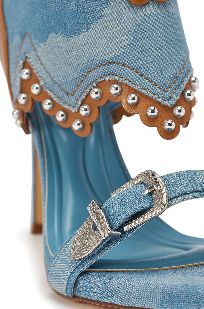 AZALEA WANG CAPRIZIA DENIM WESTERN NOVELTY STUDDED STILETTO SANDAL - Image 8