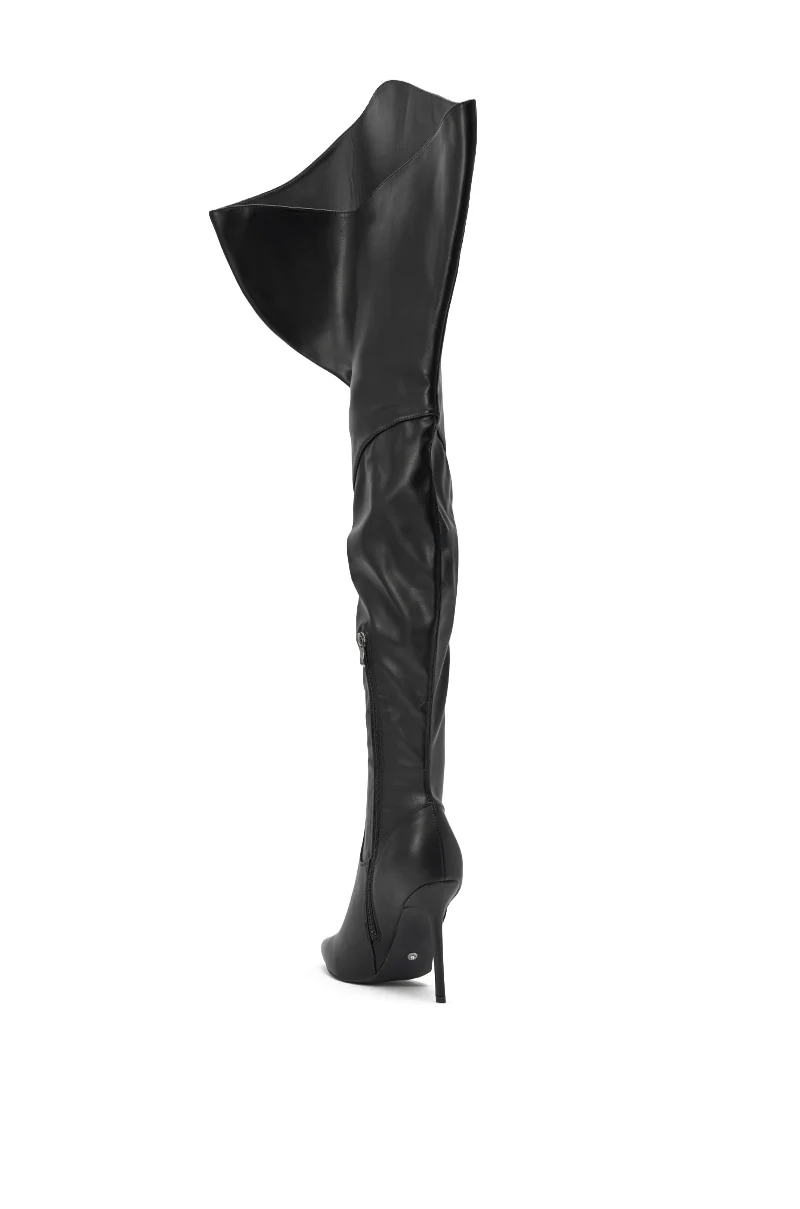 AKIRA GOLD CHROMEA BLACK THIGH HIGH STILETTO BOOT - Image 5