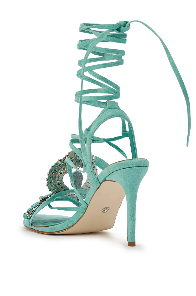 AKIRA GOLD CLIPSE AQUA HARDWARE EMBELLISHED STILETTO SANDAL - Image 7