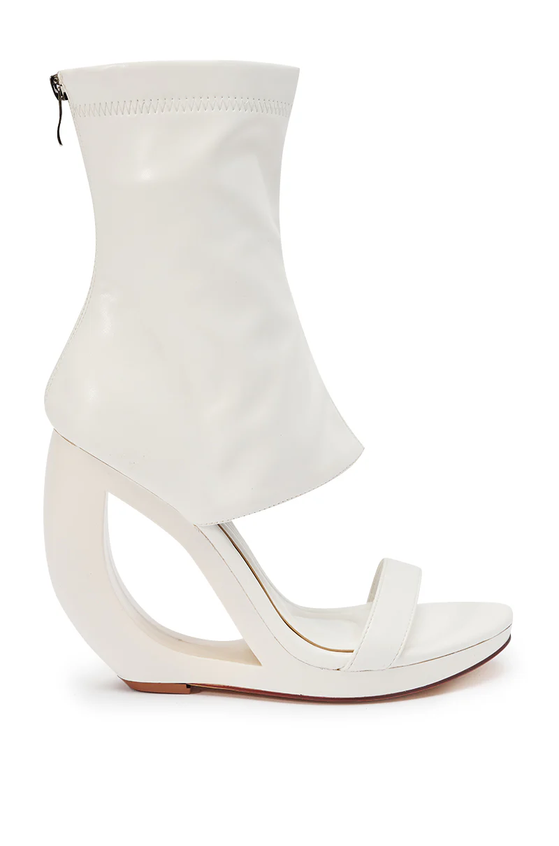 AKIRA GOLD DUMISANI WHITE WEDGE OPEN TOE BOOTIE - Image 4