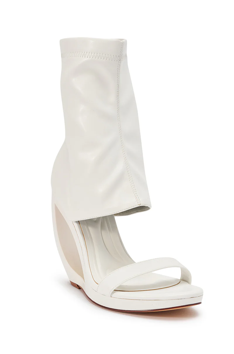 AKIRA GOLD DUMISANI WHITE WEDGE OPEN TOE BOOTIE - Image 5