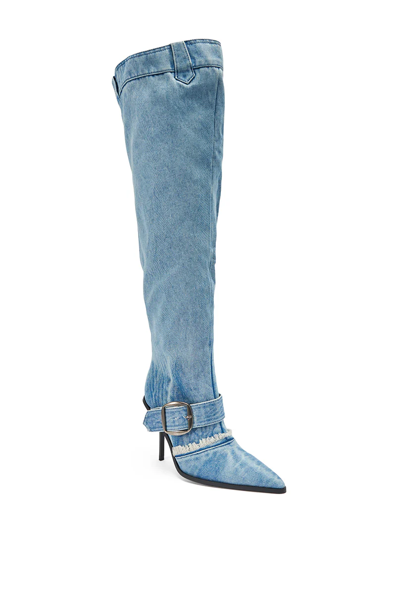 AKIRA GOLD DURANGO DENIM STILETTO PANT LOOK BOOT - Image 6