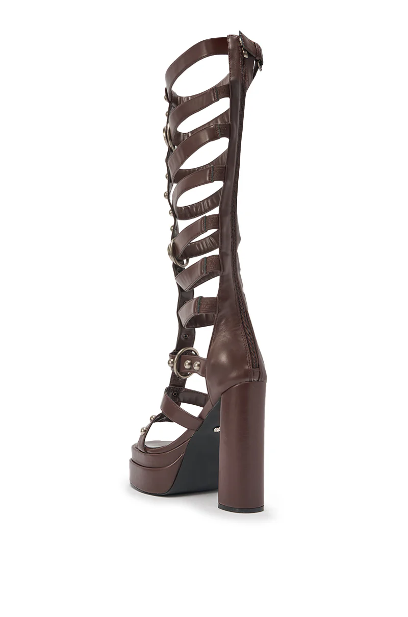 AKIRA GOLD EDIVA CHOCOLATE GLADIATOR CHUNKY SANDAL - Image 6