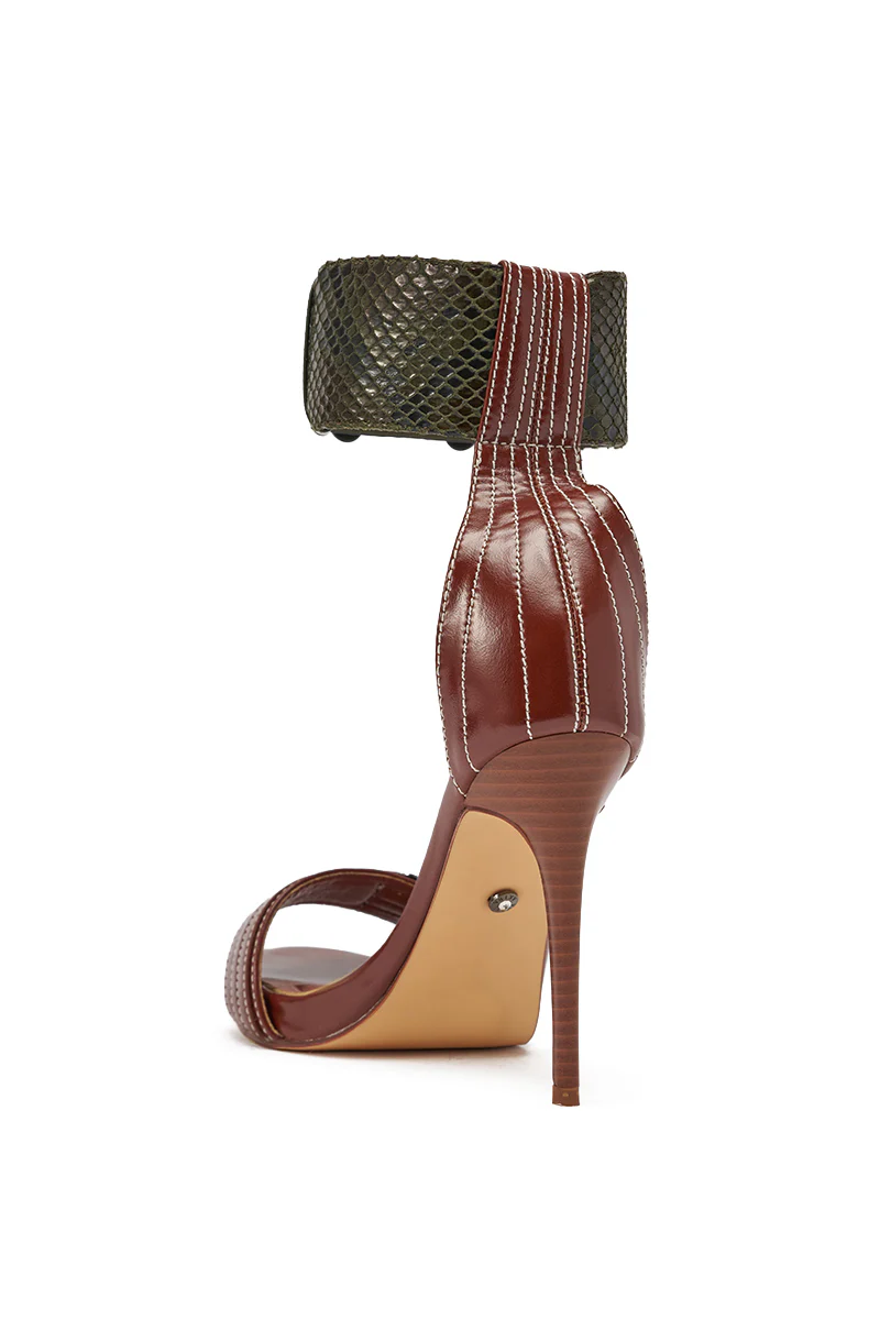 AKIRA GOLD ELEGY BROWN CROC BUCKLE HARDWARE STILETTO SANDAL - Image 6