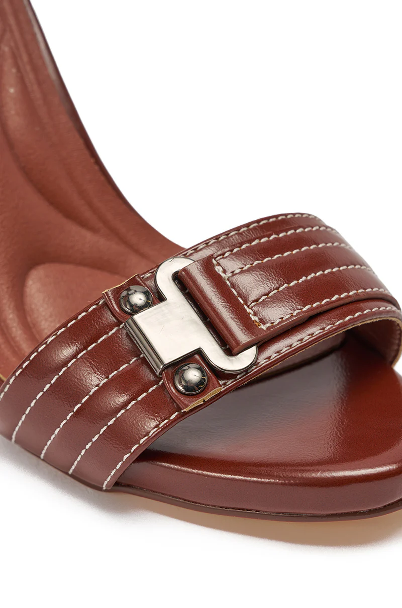 AKIRA GOLD ELEGY BROWN CROC BUCKLE HARDWARE STILETTO SANDAL - Image 7