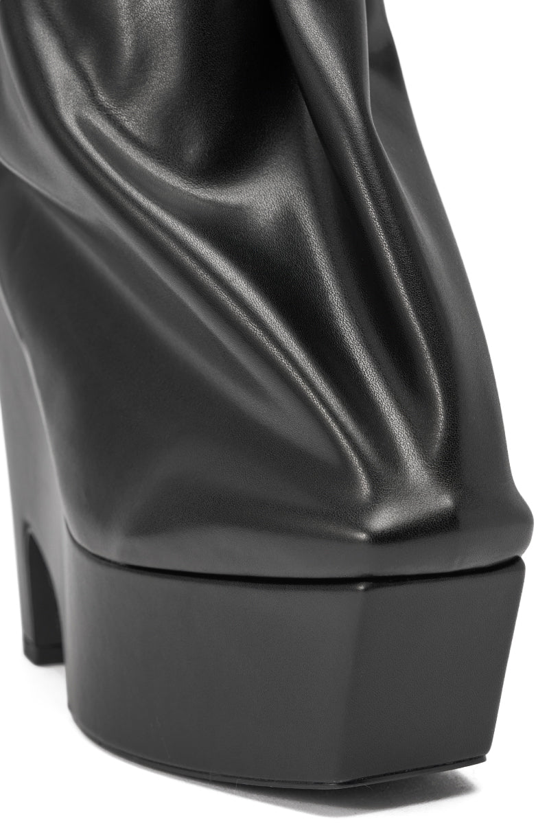 AKIRA GOLD EPIGRAM PU SLOUCH CHUNKY HEEL BOOTIE - Image 7