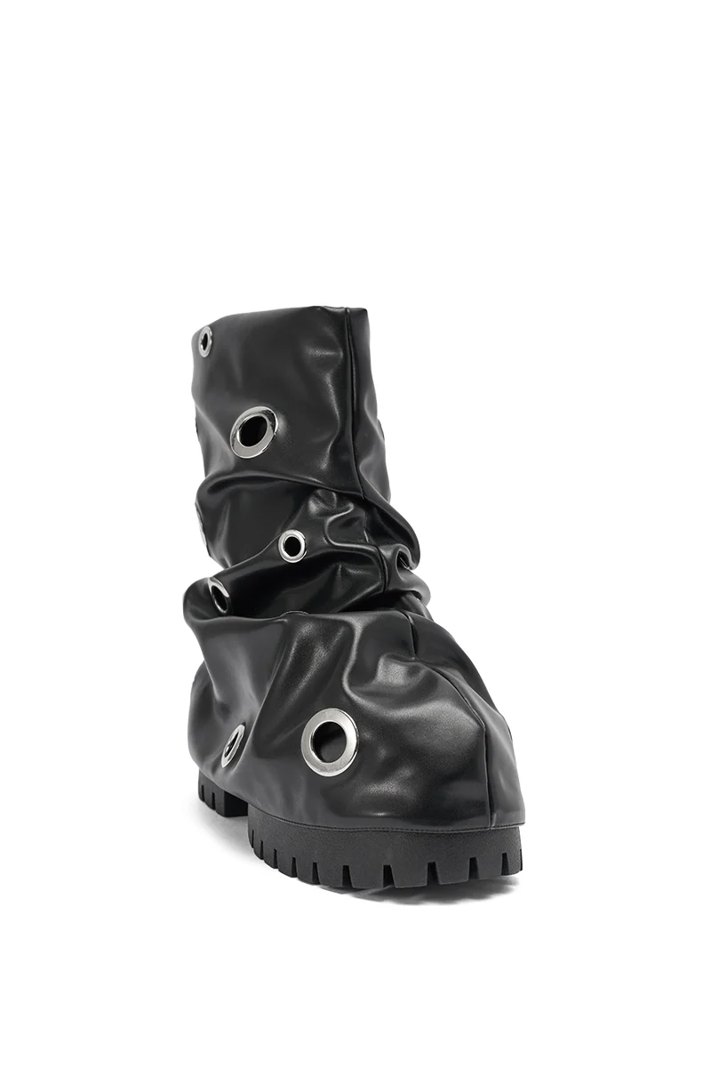 AKIRA GOLD FABLE BLACK GROMMET EMBELLISHED FLAT BOOTIE - Image 7