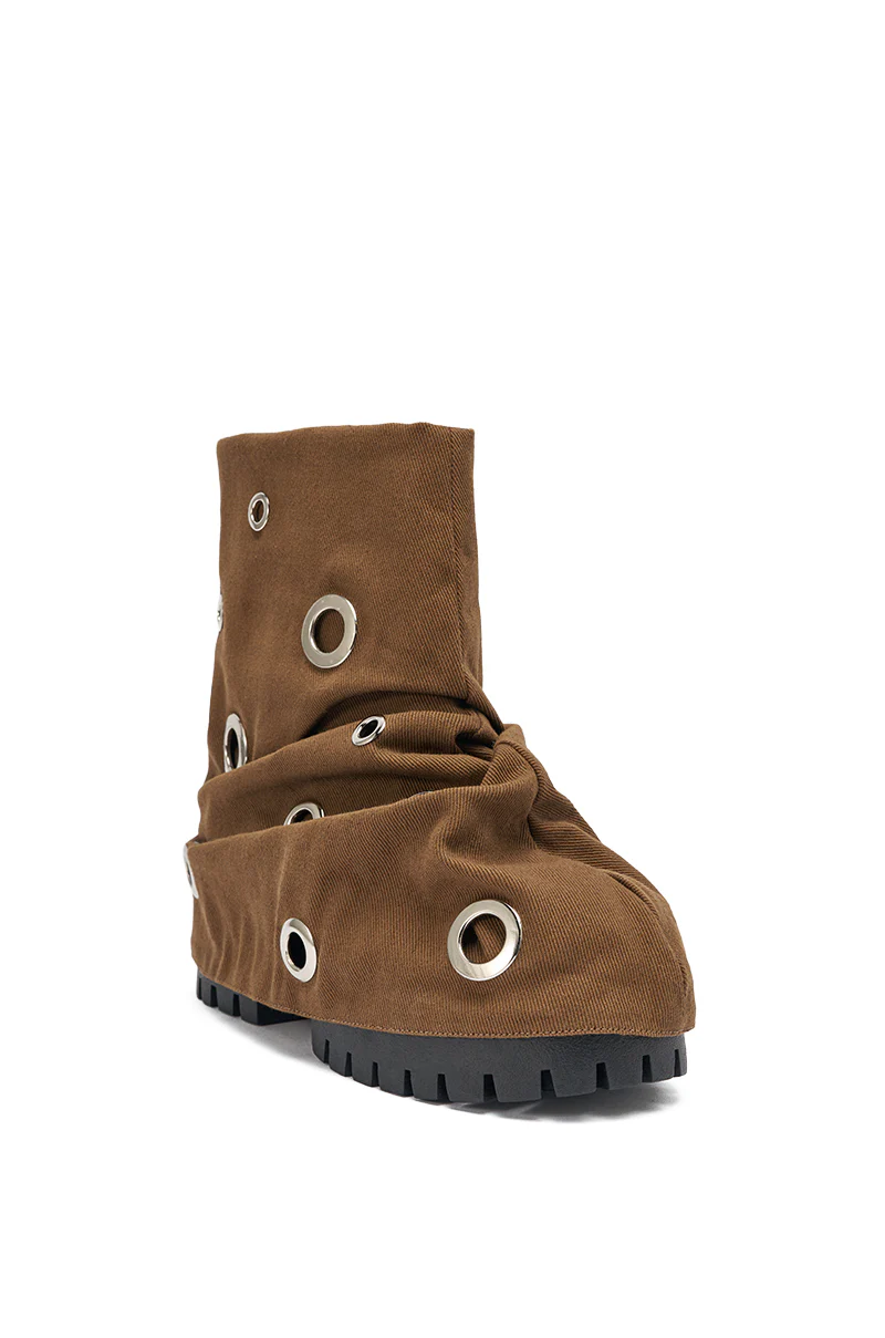 AKIRA GOLD FABLE BROWN GROMMET EMBELLISHED FLAT BOOTIE - Image 5