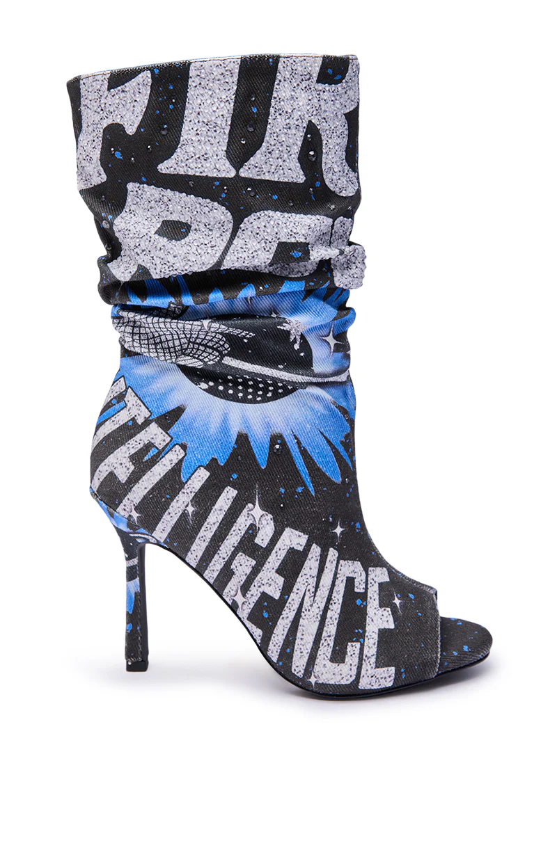 AKIRA GOLD FORMIDABLE BLACK MULTI ABSTRACT OPEN TOE BOOTIE - Image 6