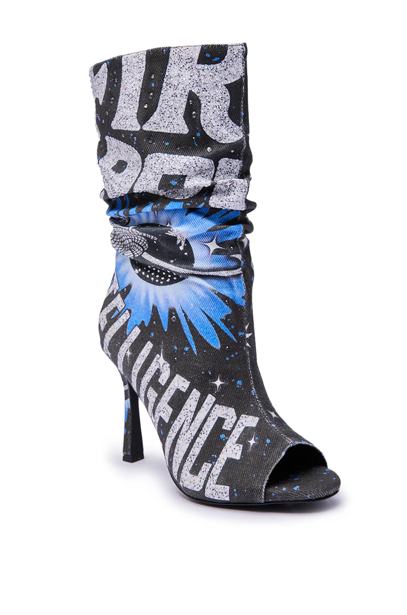 AKIRA GOLD FORMIDABLE BLACK MULTI ABSTRACT OPEN TOE BOOTIE - Image 7
