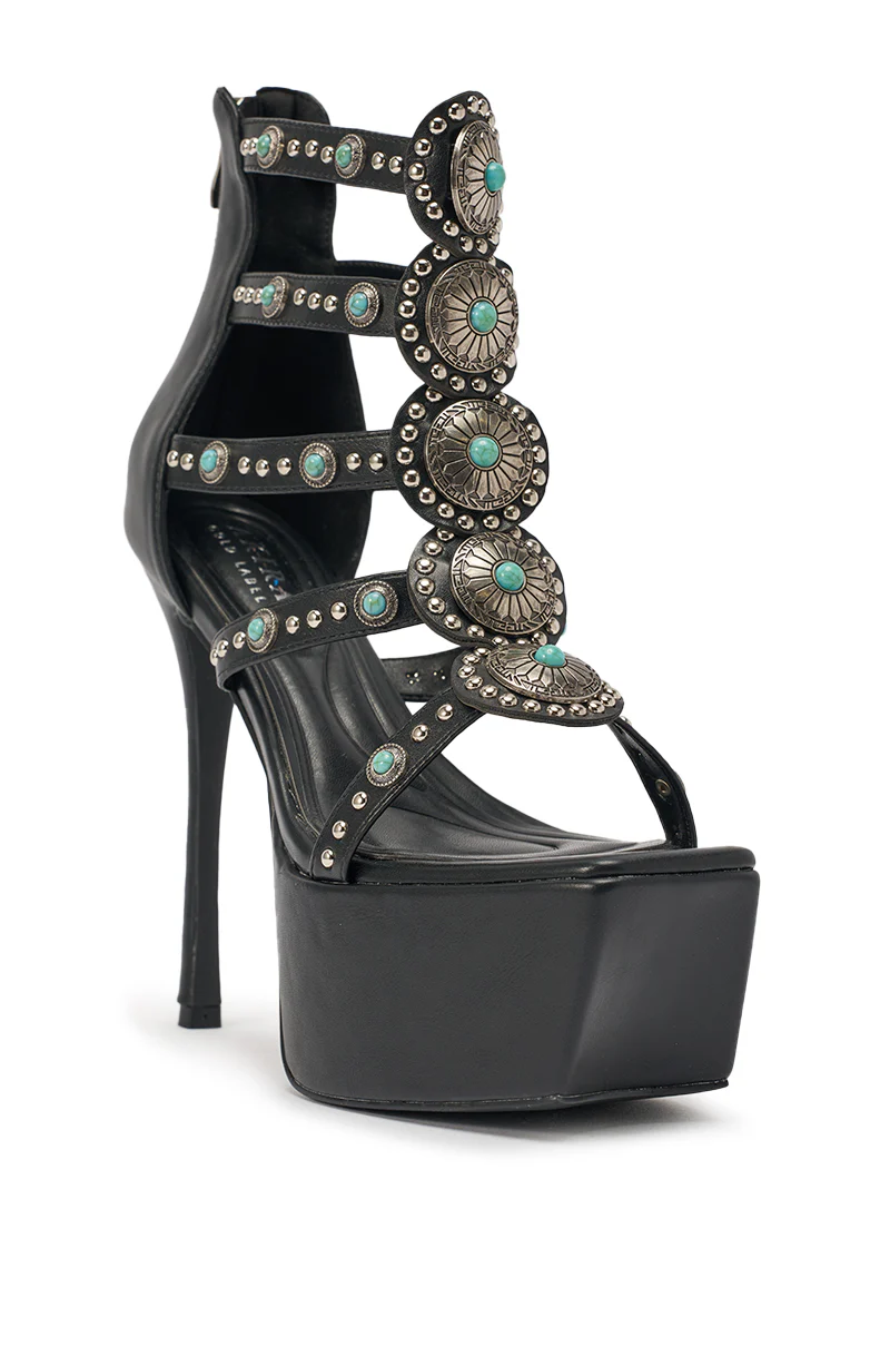 AKIRA GOLD FUANMARA BLACK EMBELLISHED SEXY STILETTO PU SANDAL - Image 5