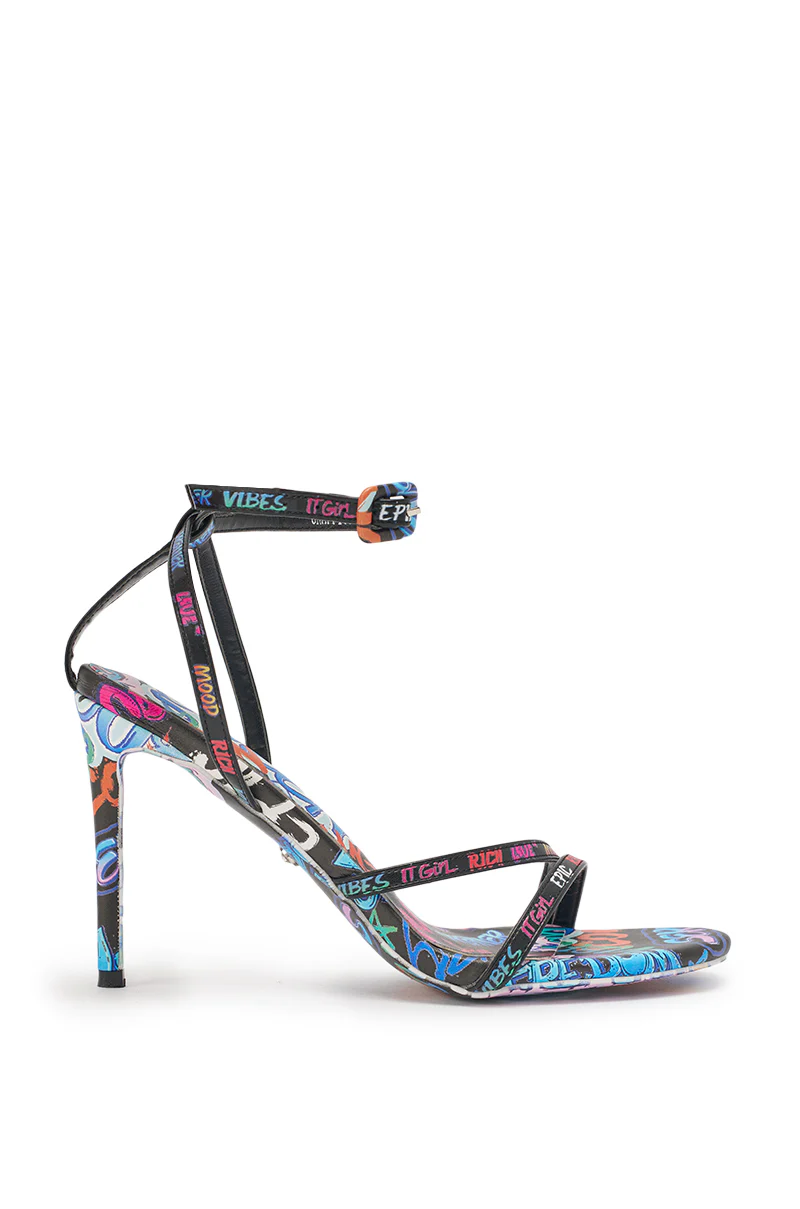 AKIRA GOLD GRAFFITI PRINT STILETTO SANDAL - Image 4