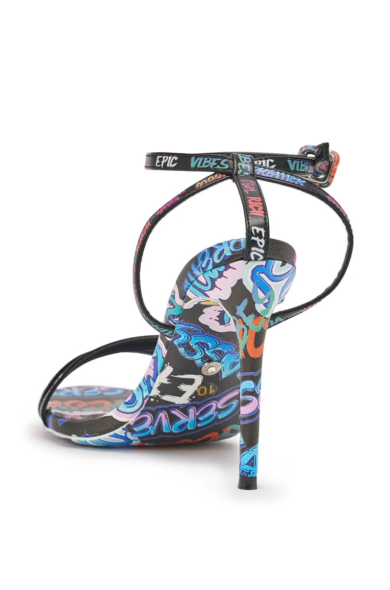 AKIRA GOLD GRAFFITI PRINT STILETTO SANDAL - Image 5