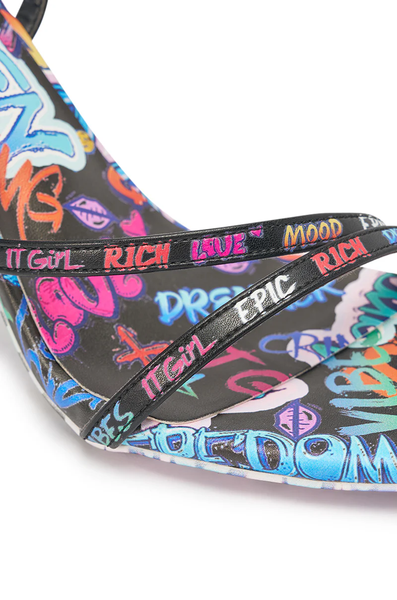 AKIRA GOLD GRAFFITI PRINT STILETTO SANDAL - Image 7
