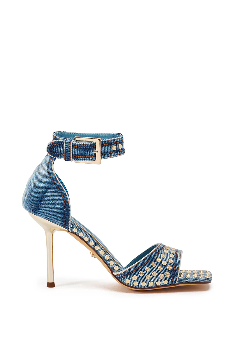 AKIRA GOLD INANA DENIM STUD EMBELLISHED STILETTO SANDAL - Image 4