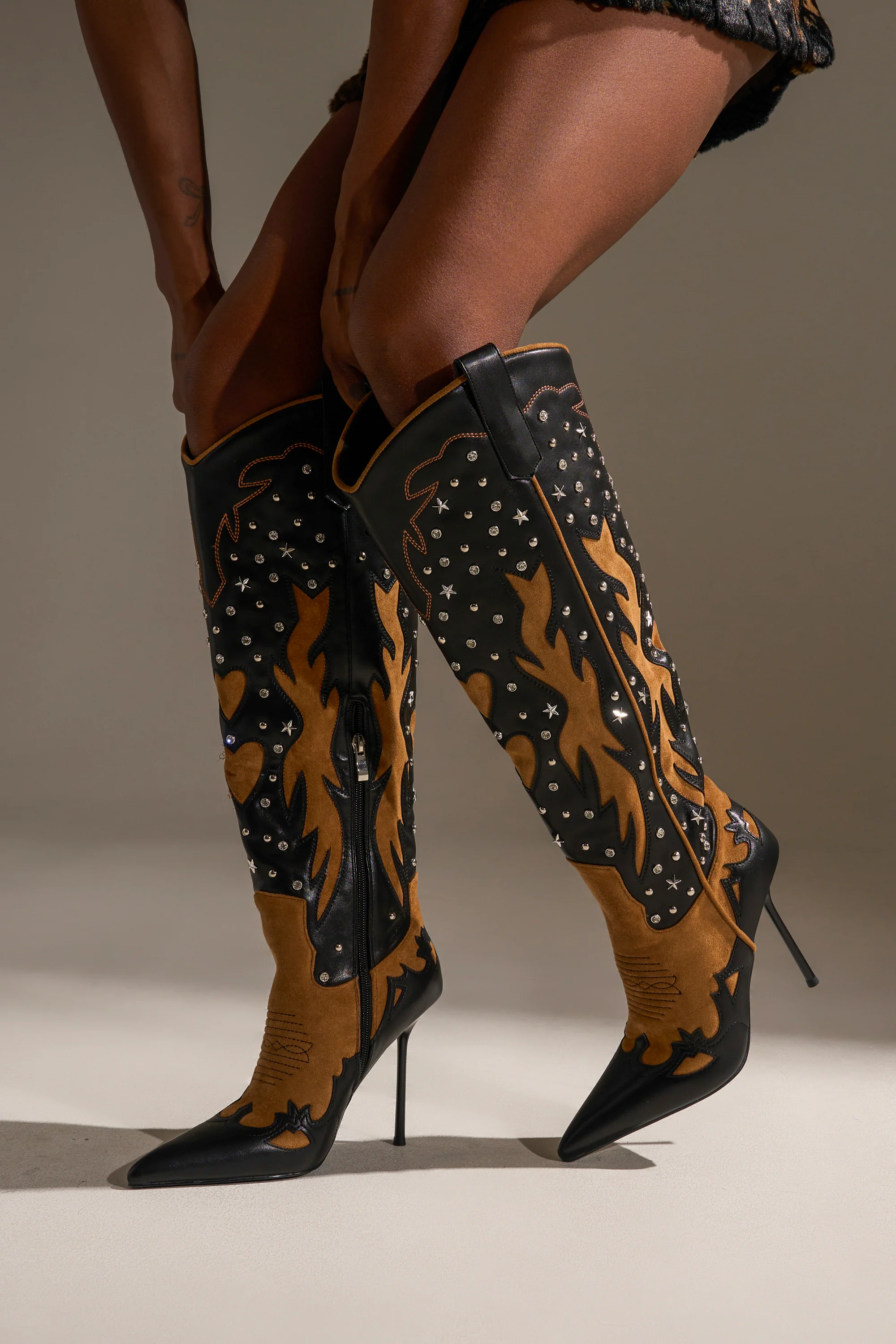 AKIRA GOLD KALPANAS BLACK MULTI STILETTO WESTERN BOOT - Image 2