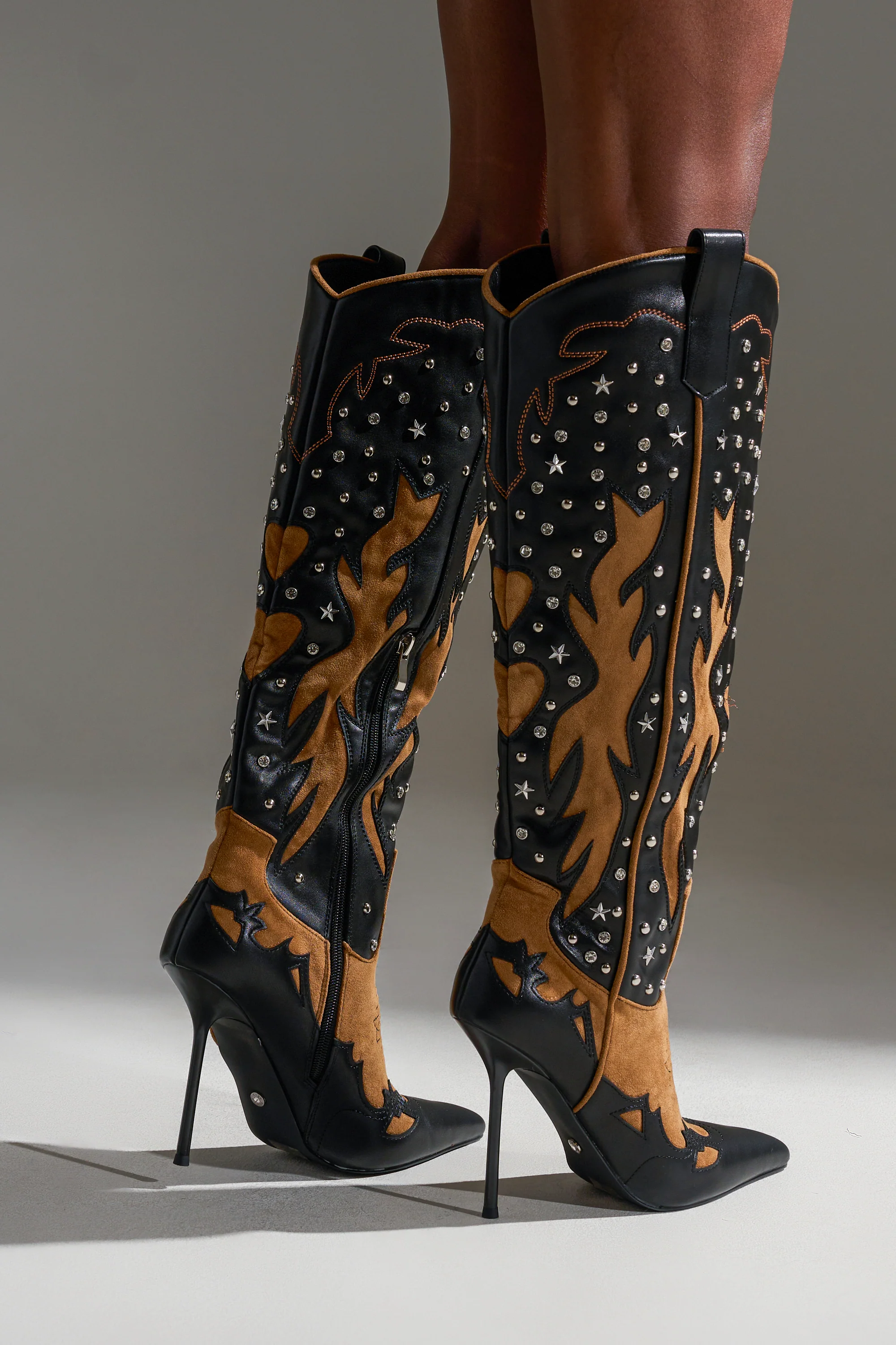 AKIRA GOLD KALPANAS BLACK MULTI STILETTO WESTERN BOOT - Image 4