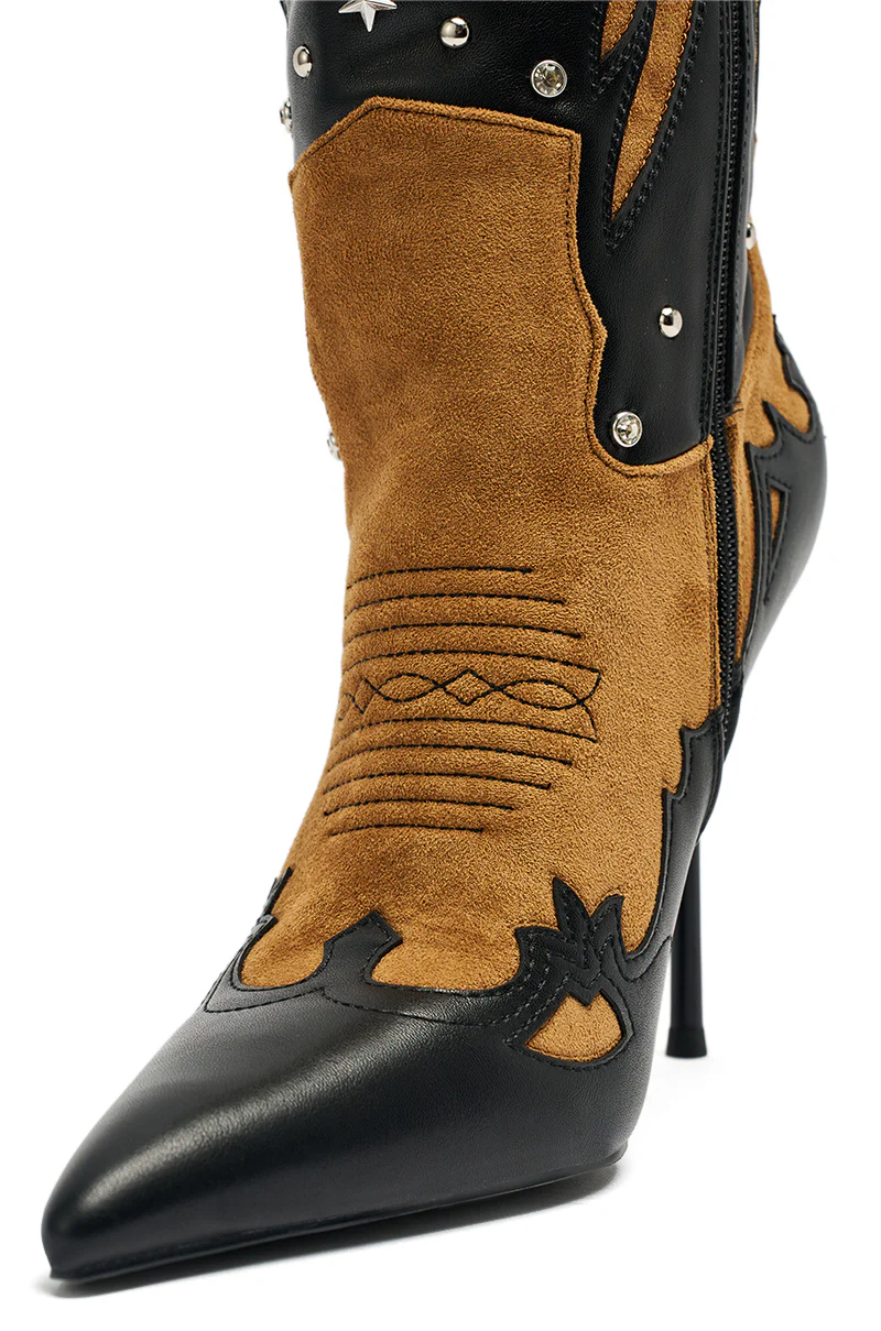 AKIRA GOLD KALPANAS BLACK MULTI STILETTO WESTERN BOOT - Image 8