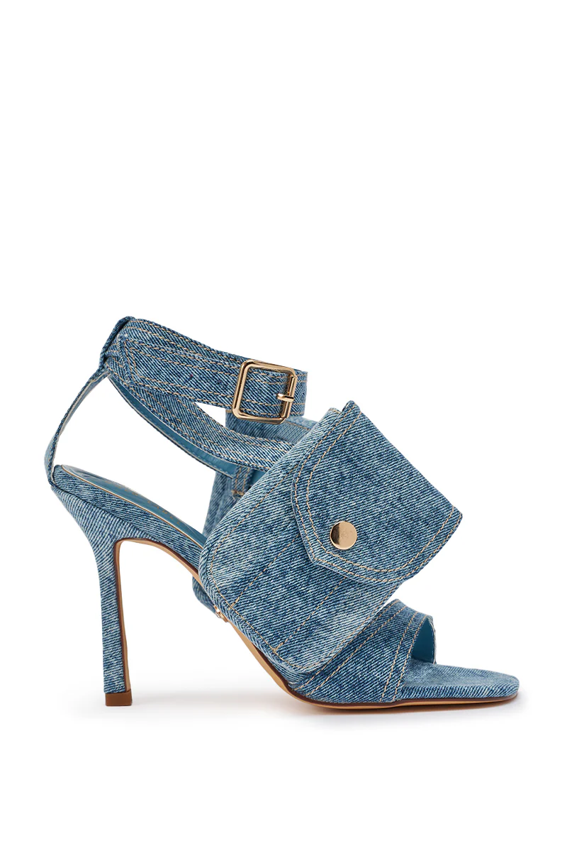 AKIRA GOLD KERSHAW DENIM POCKET STILETTO STRAP SANDAL - Image 7