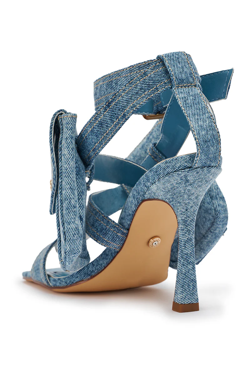 AKIRA GOLD KERSHAW DENIM POCKET STILETTO STRAP SANDAL - Image 9