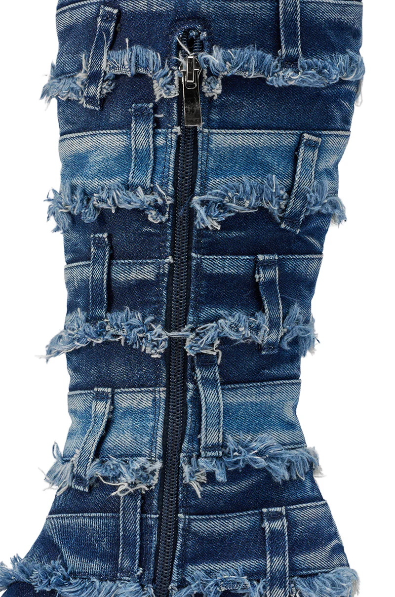 AKIRA GOLD MAHONEY DENIM PANT DETAIL GLADIATOR STILETTO - Image 8