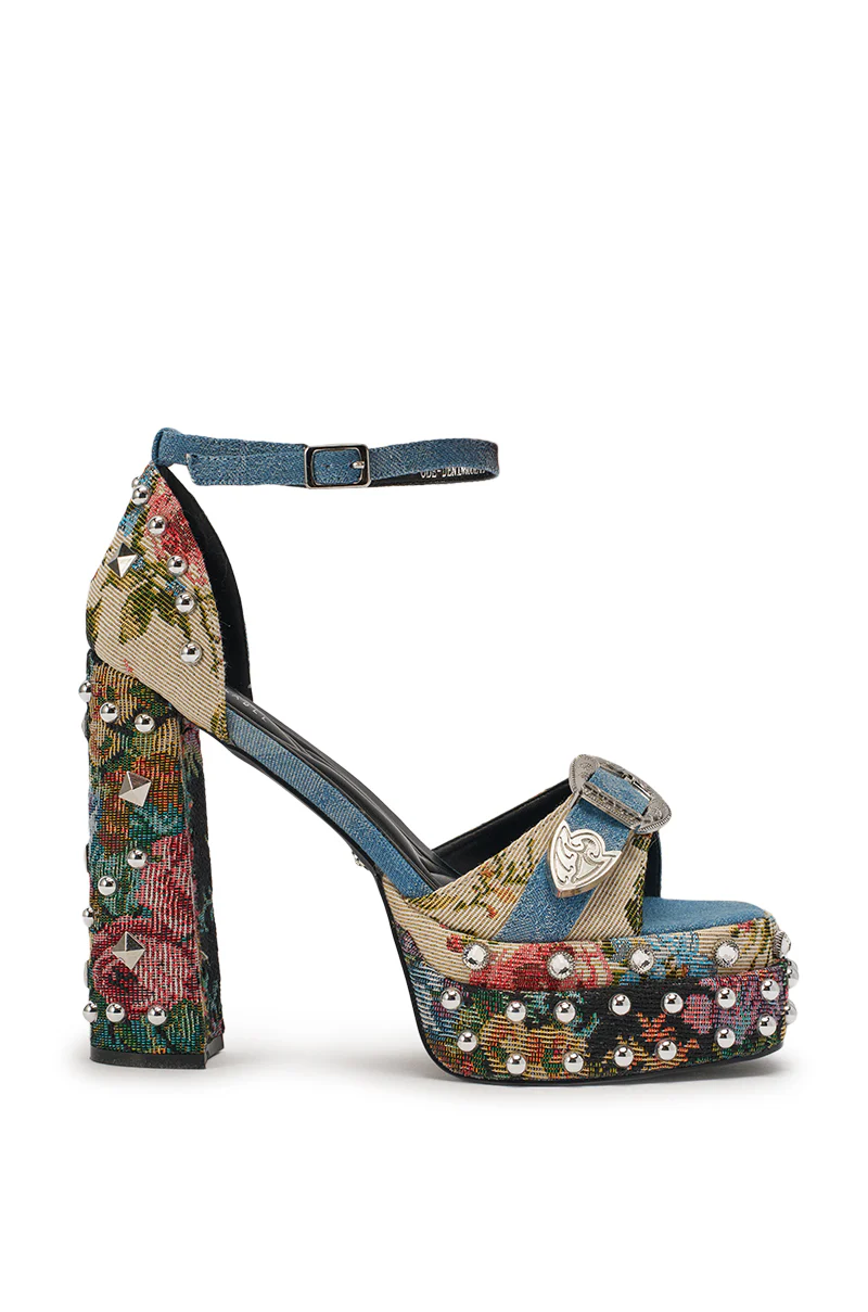 AKIRA GOLD ODE DENIM MULTI CHUNKY RHINESTONE SANDAL - Image 4