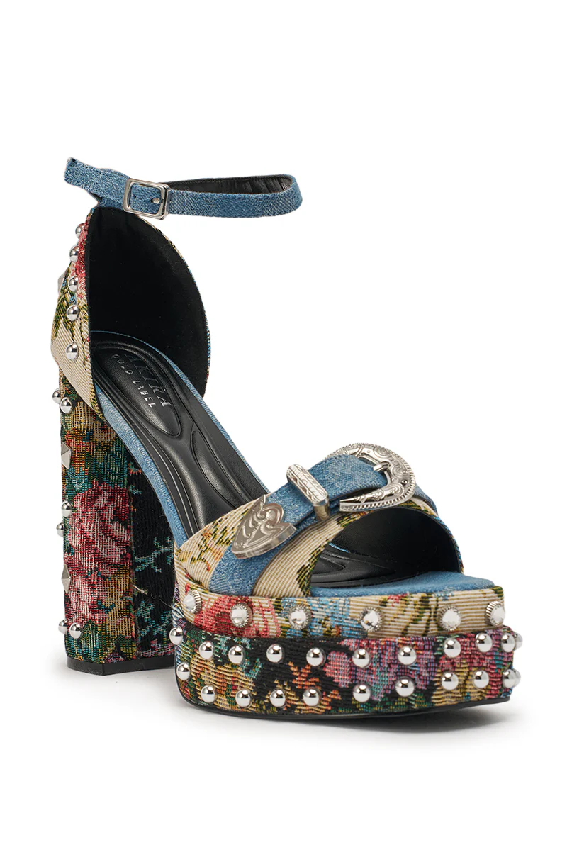 AKIRA GOLD ODE DENIM MULTI CHUNKY RHINESTONE SANDAL - Image 5