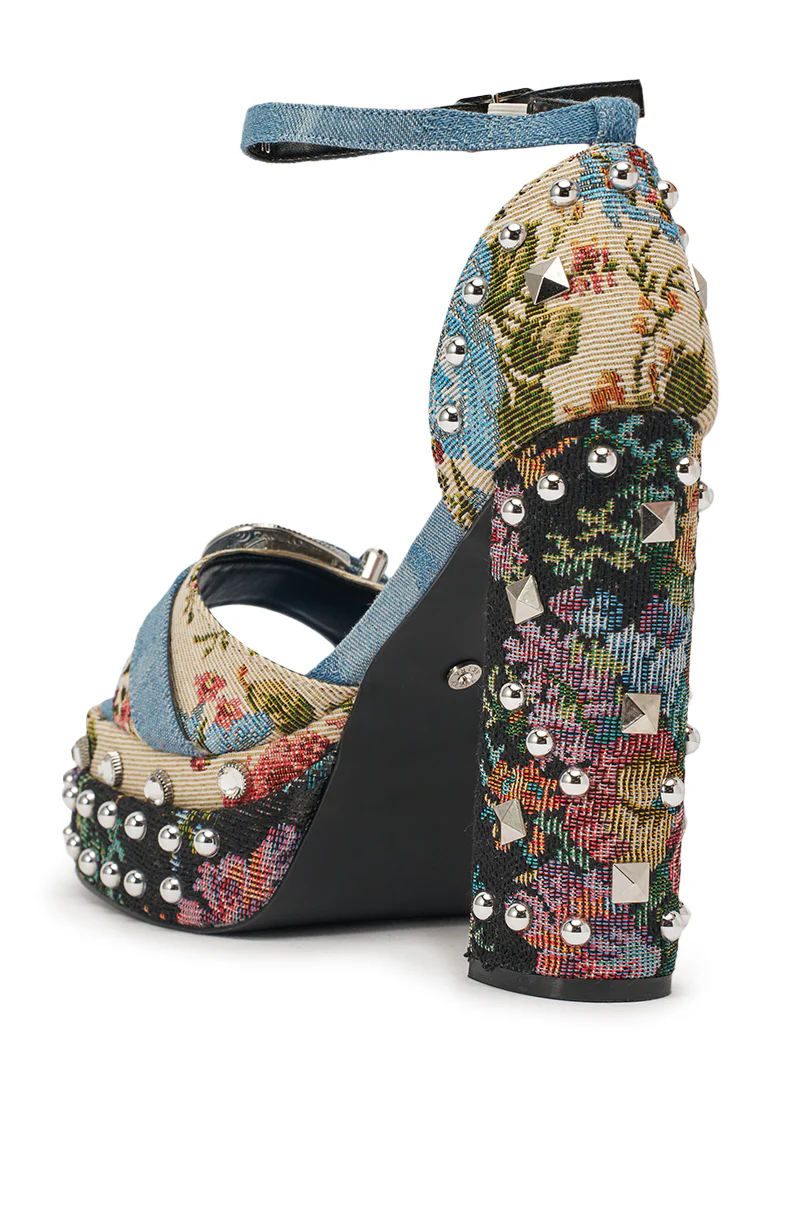 AKIRA GOLD ODE DENIM MULTI CHUNKY RHINESTONE SANDAL - Image 6