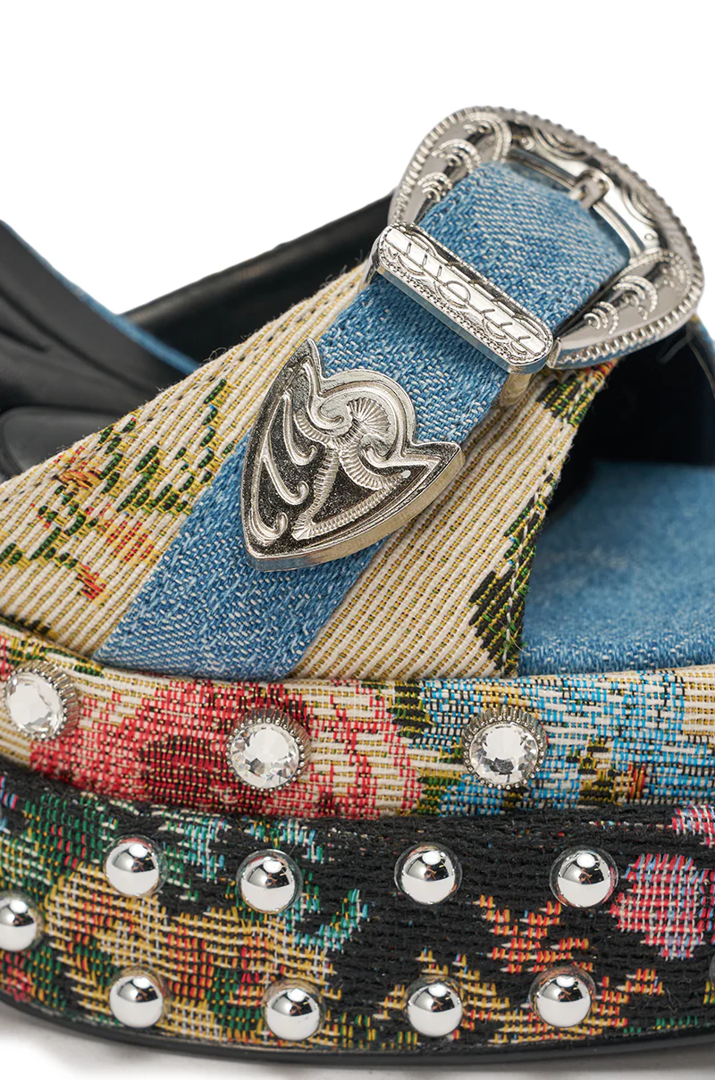 AKIRA GOLD ODE DENIM MULTI CHUNKY RHINESTONE SANDAL - Image 7
