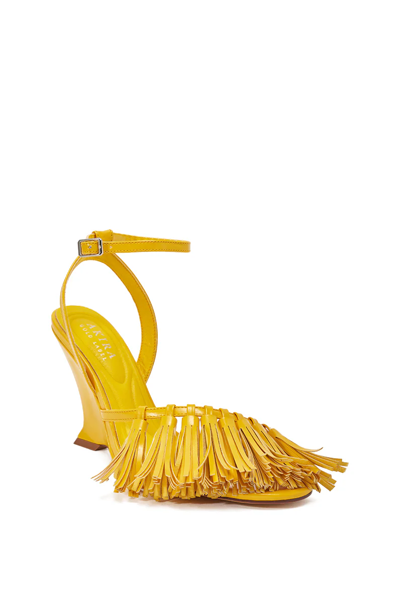 AZALEA WANG PHRIXOS YELLOW WEDGE FRINGE PU SANDAL - Image 3