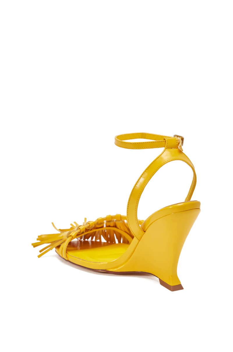 AZALEA WANG PHRIXOS YELLOW WEDGE FRINGE PU SANDAL - Image 4