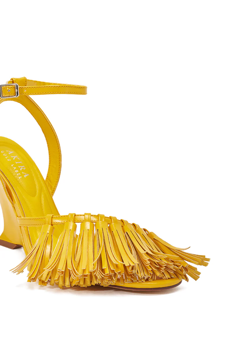 AZALEA WANG PHRIXOS YELLOW WEDGE FRINGE PU SANDAL - Image 5