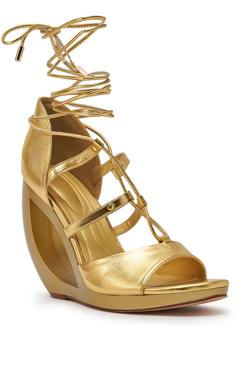 AKIRA GOLD RACHNA GOLD WEDGE OPEN TOE SANDAL - Image 7