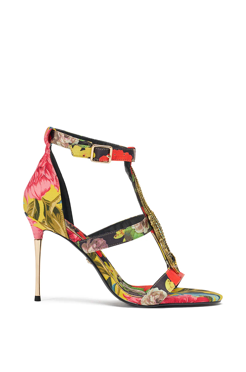 AKIRA GOLD REPTILIAN MULTISATIN STRAP STILETTO SANDAL - Image 6