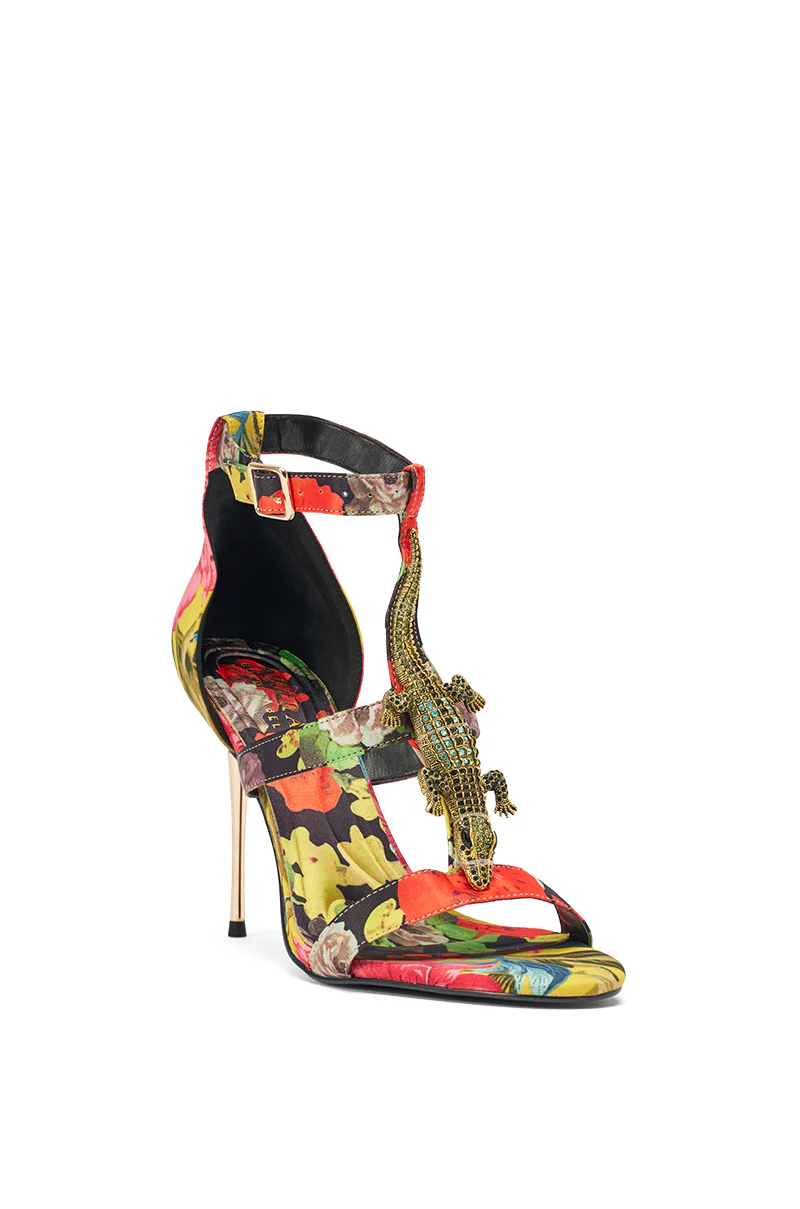 AKIRA GOLD REPTILIAN MULTISATIN STRAP STILETTO SANDAL - Image 7